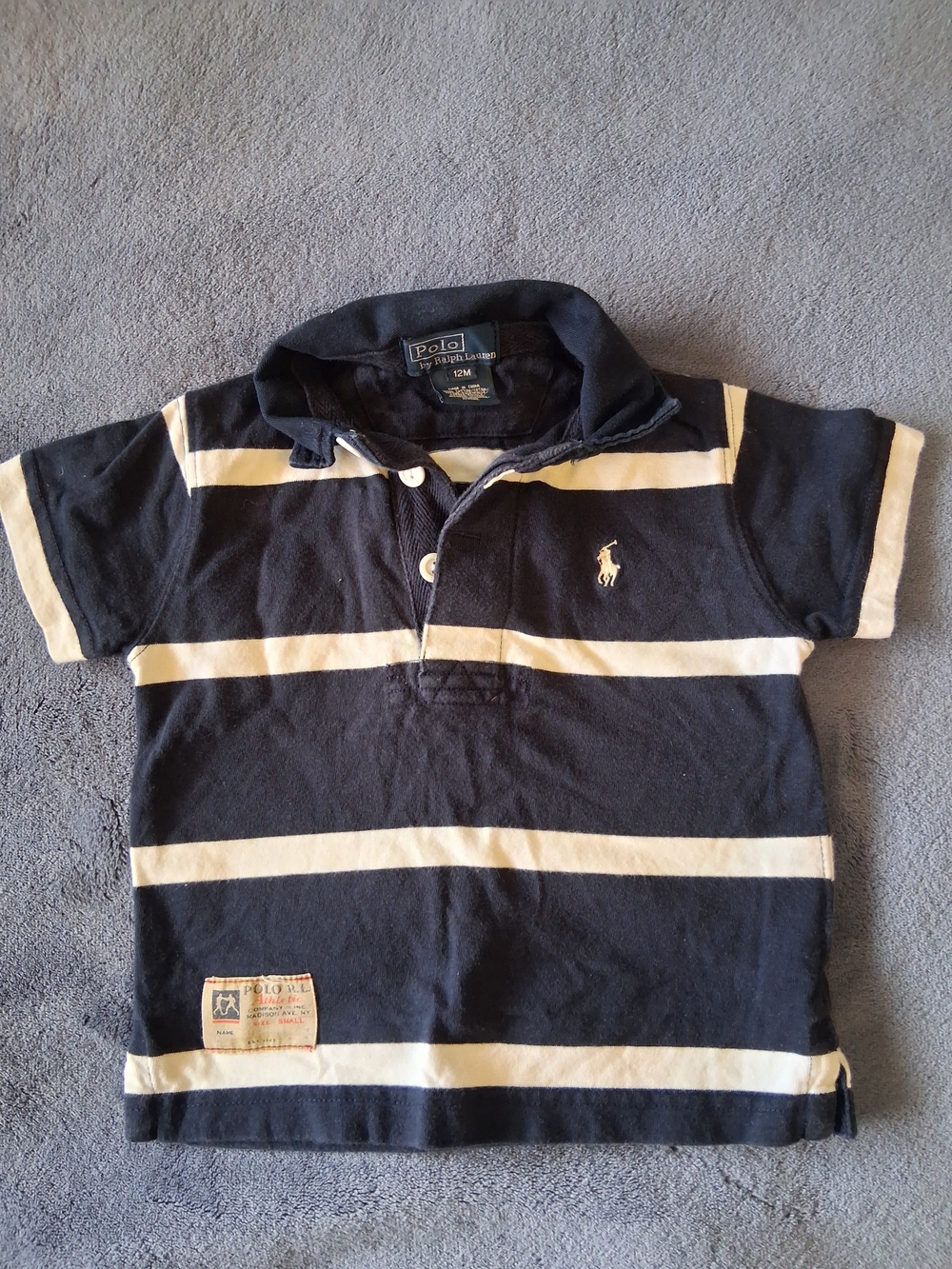 Polo Ralph Lauren Navy Blue White Striped Baby Polo Shirt Size 12M Number 2